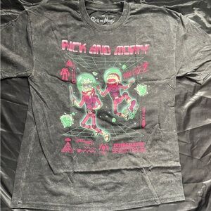 Rick and Morty Neon Space Graphic Tee - Black with Green & Pink